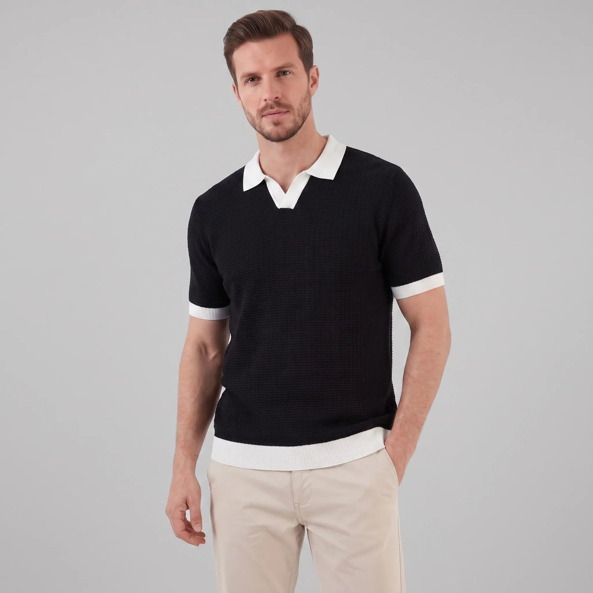 Men's Weave Contrast Trim Polo Shirt 7