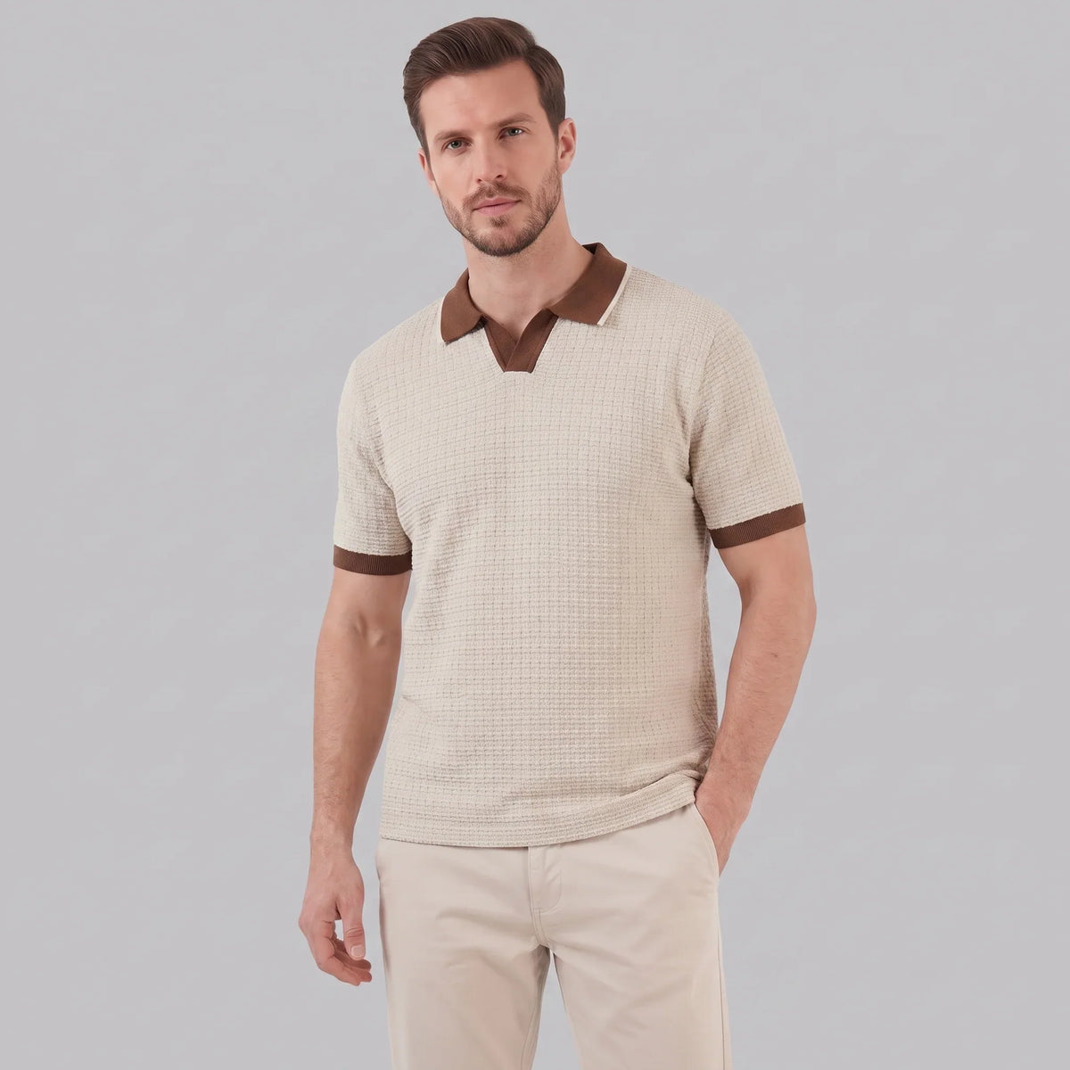 Men's Weave Contrast Trim Polo Shirt 9