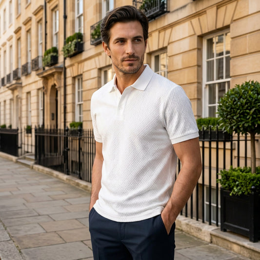 Men's White Textured Polo Shirt 0