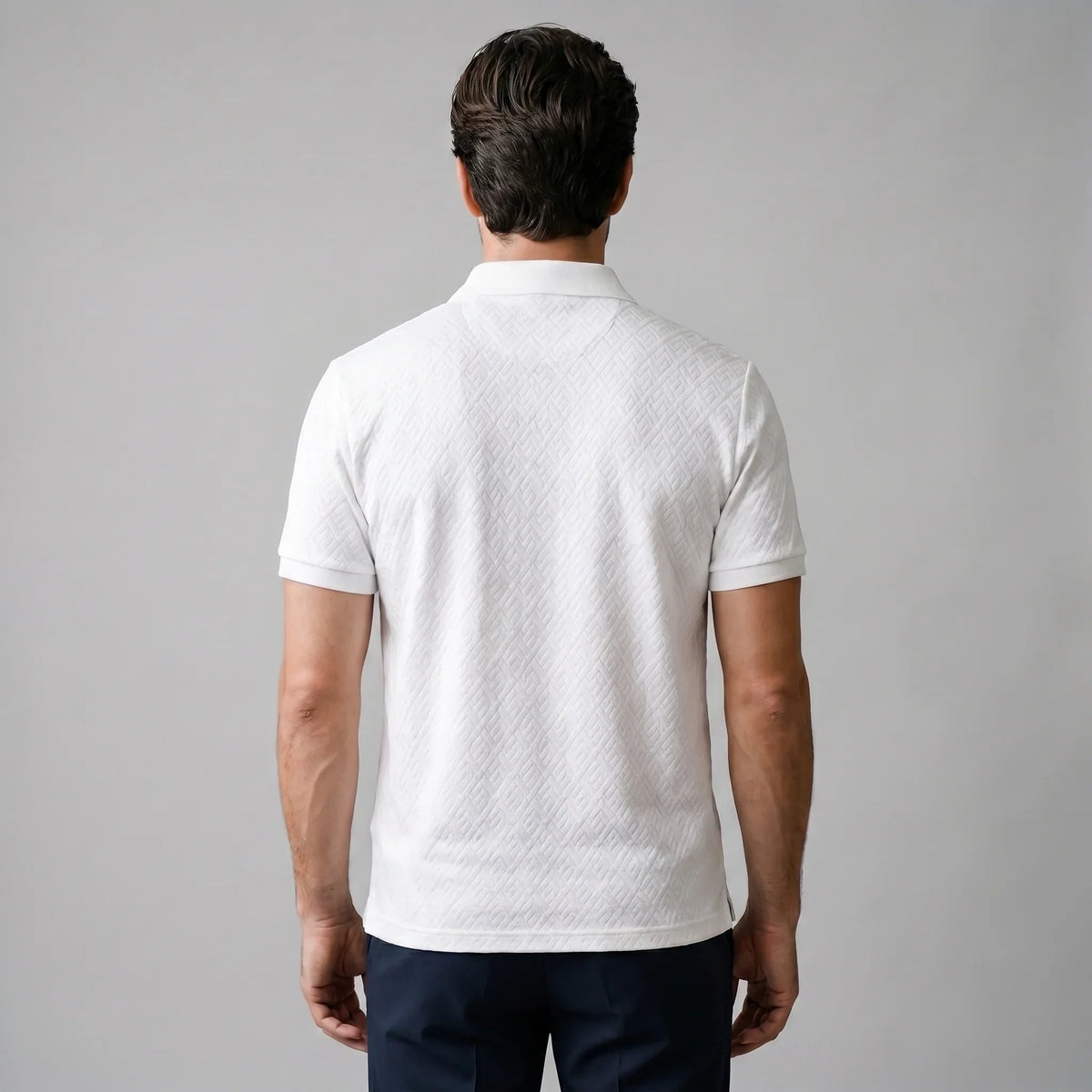 Men's White Textured Polo Shirt 2