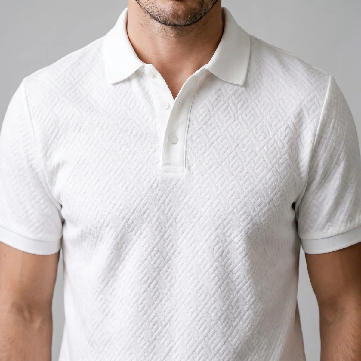 Men's White Textured Polo Shirt 3