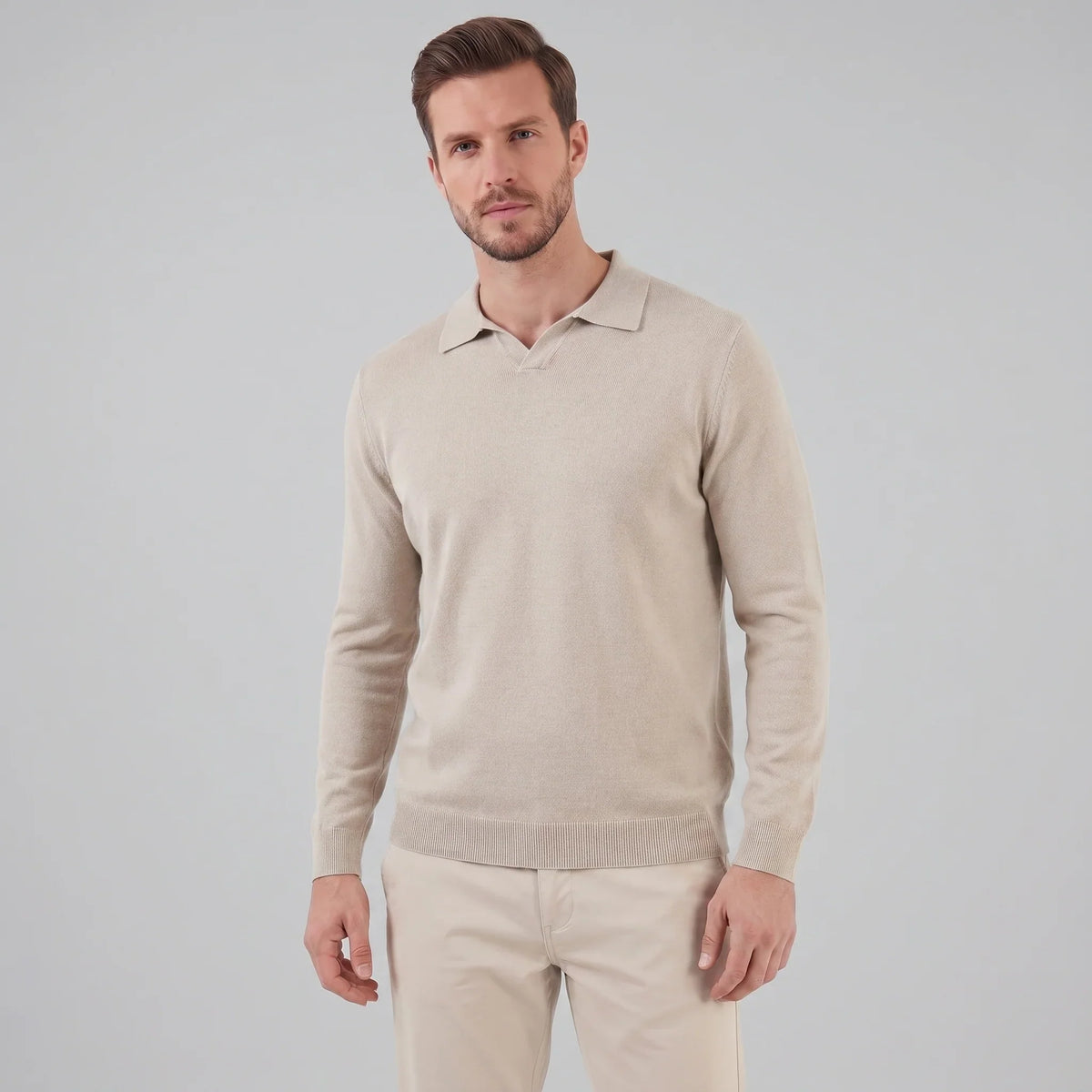 Men's Wool V-Neck Polo 10