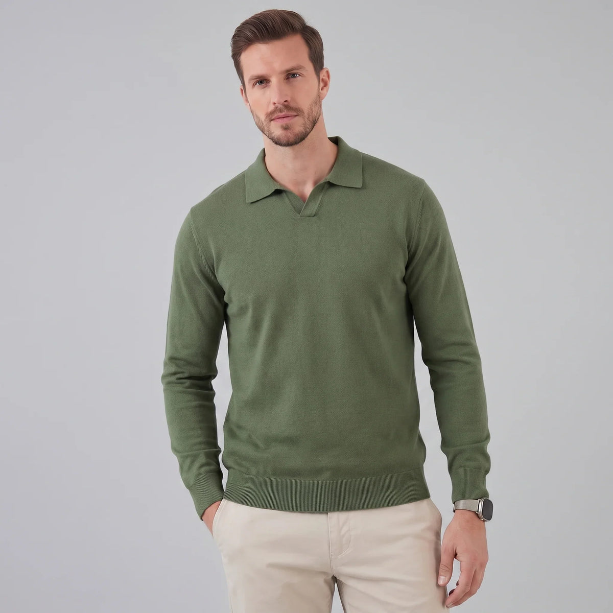 Men's Wool V-Neck Polo 11