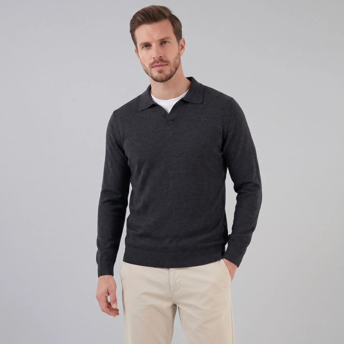 Men's Wool V-Neck Polo 5