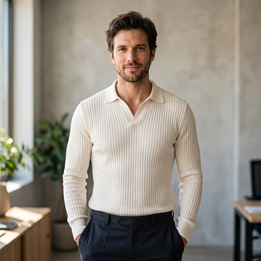 Velturno - Long Sleeved Ribbed Polo Shirt